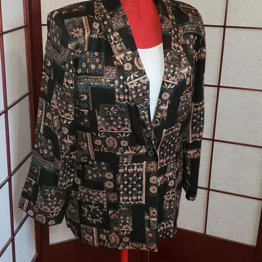 VNTG Kensington Square Brown & Turquoise Blazer - Picture 3 of 11